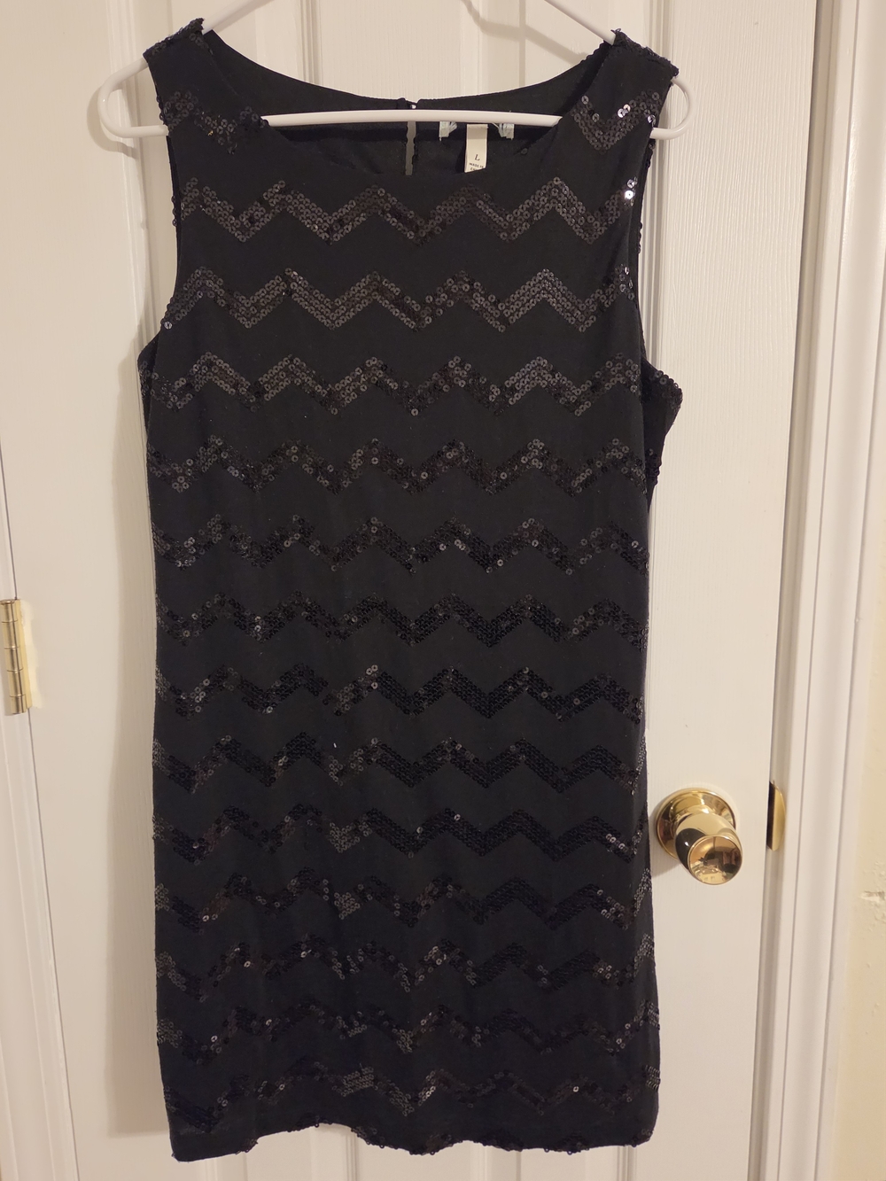 Sleeveless Black Sequin Chevron Sheath Dress - Women